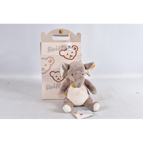 33 - A BOXED STEIFF ORIGINAL COSY FRIENDS ELEPHANT, No.110429, soft plush figure with button (minor wear)... 