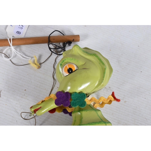 38 - A BOXED PELHAM SL63 GREEN SEAHORSE PUPPET,  version with wooden bead tail, appears complete and in g... 