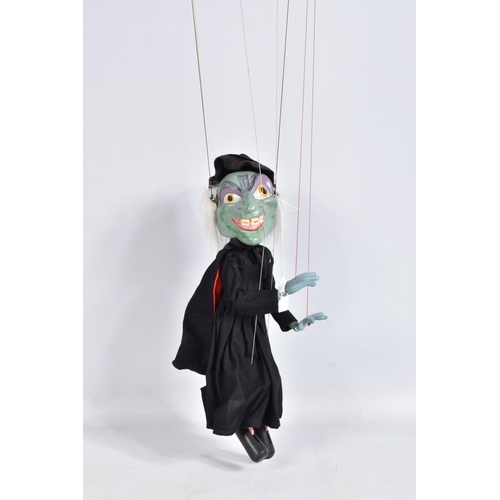 49 - FOUR BOXED PELHAM PUPPETS, SL10 Green faced Witch, SM Witch with Broom, SL Prince Charming and SL Ci... 