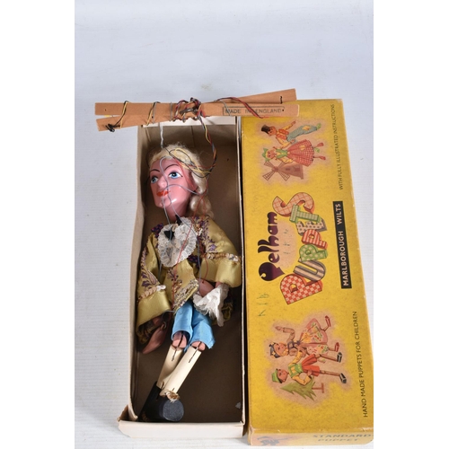 49 - FOUR BOXED PELHAM PUPPETS, SL10 Green faced Witch, SM Witch with Broom, SL Prince Charming and SL Ci... 