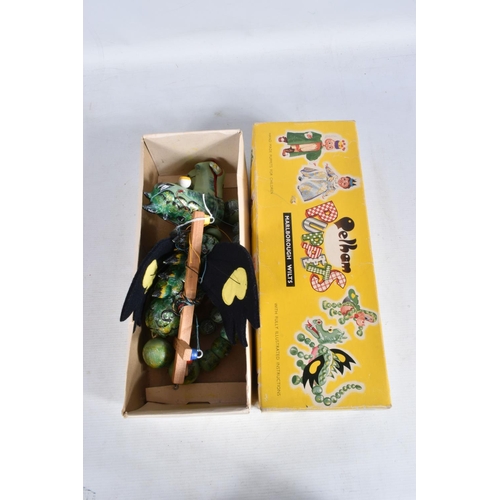 52 - THREE BOXED PELHAM PUPPETS, Mother Dragon, Baby Dragon and Frog, all appear complete and in fairly g... 