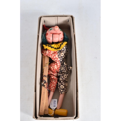 58 - FIVE BOXED PELHAM PUPPETS, SL Snake Charmer with Snake, SM Farmer with Hammer, SM Clown, SM Witch wi... 