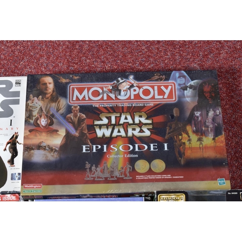 6 - A COLLECTION OF STAR WARS COLLECTABLES, VHS, FIGURES AND GAMES, to include a sealed Star wars Trilog... 