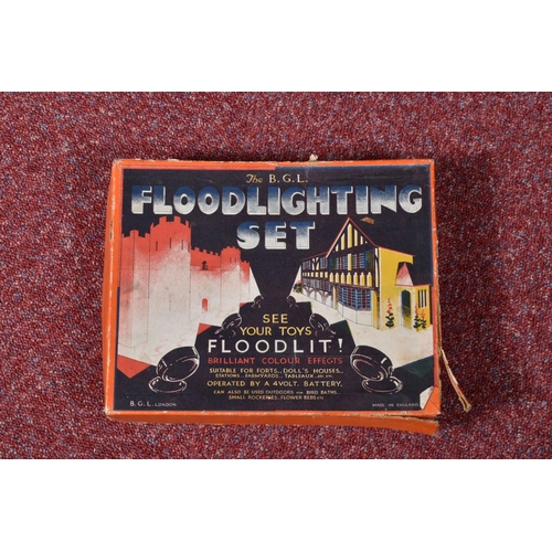 9 - A BOXED B.G.L. FLOODLIGHTING SET, not tested, with two floodlights, with a quantity of vintage boxed... 