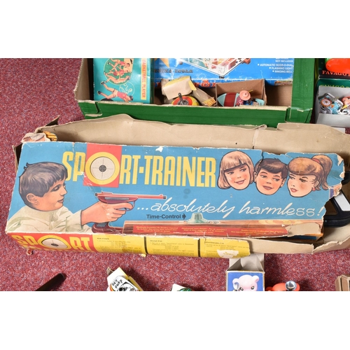 113 - A BOXED TECHNOFIX TINPLATE SPORT-TRAINER SHOOTING GALLERY TOY,  included in the box the whole fixed ... 