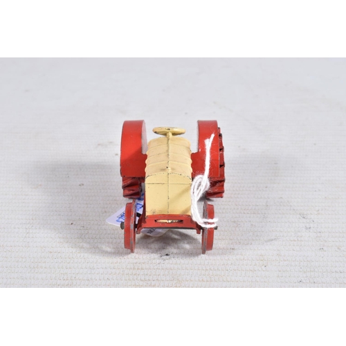 77 - A PRE-WAR DINKY TOYS FARM TRACTOR, No.22e, red body and wheels with cream bonnet and steering wheel,... 