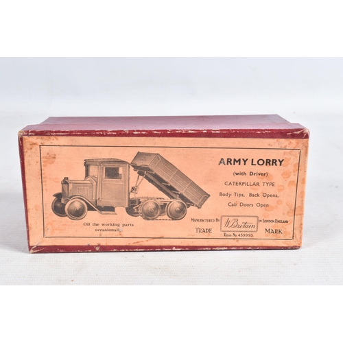 79 - A BOXED BRITAINS ARMY LORRY CATERPILLAR TYPE, No.1333, version with square front, with driver and bo... 