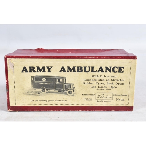 80 - A BOXED BRITAINS R.A.M.C. ARMY AMBULANCE, No.1512, version with square front, Cross decals have been... 