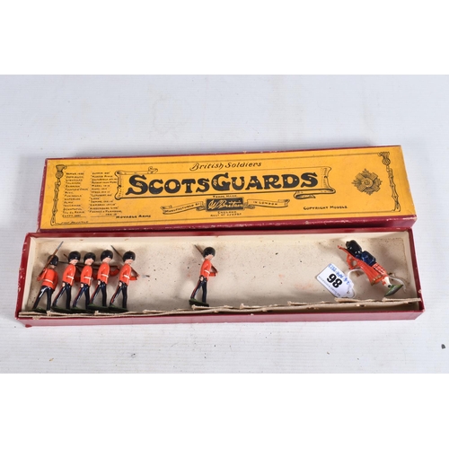 86 - A BOXED BRITAINS SCOTS GUARDS SET, No.75, playworn condition with paint loss and wear, missing offic... 