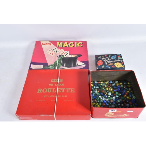 92 - A BOXED J & L RANDALL MERIT DE LUXE ROULETTE SET, with a boxed Merit Magic set, boxed Spears The Mer... 