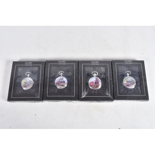 94 - A COLLECTION OF THIRTY-ONE BOXED AND SEALED GLORY OF STEAM LOCOMOTIVE POCKET WATCHES, all depicting ... 