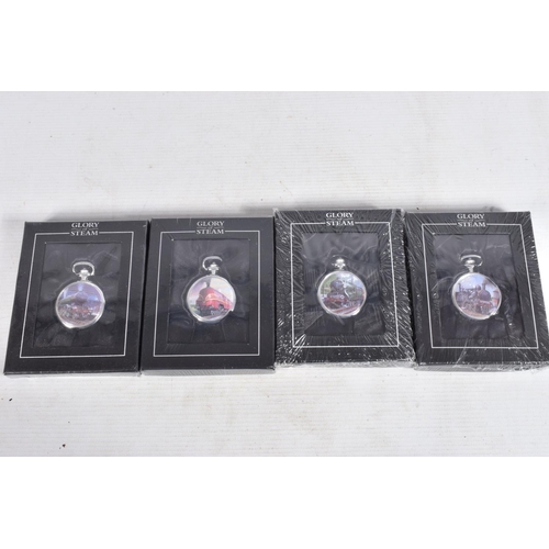 94 - A COLLECTION OF THIRTY-ONE BOXED AND SEALED GLORY OF STEAM LOCOMOTIVE POCKET WATCHES, all depicting ... 