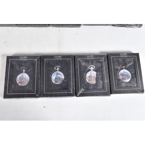 94 - A COLLECTION OF THIRTY-ONE BOXED AND SEALED GLORY OF STEAM LOCOMOTIVE POCKET WATCHES, all depicting ... 