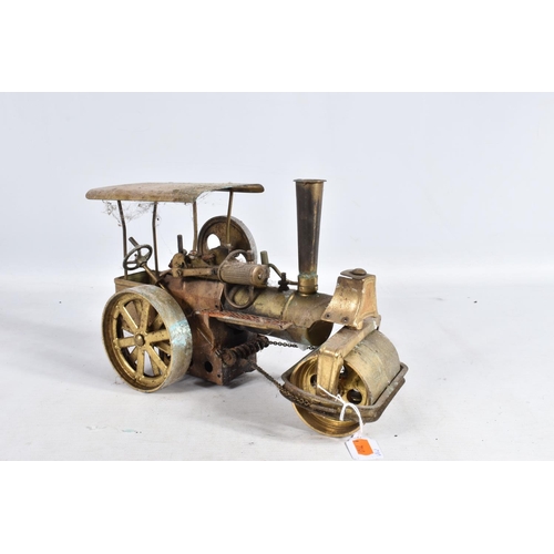 95 - A BRASS LIVE STEAM ROAD ROLLER MODEL, possibly a Wilesco kit (D36/D367), not tested, appears incompl... 