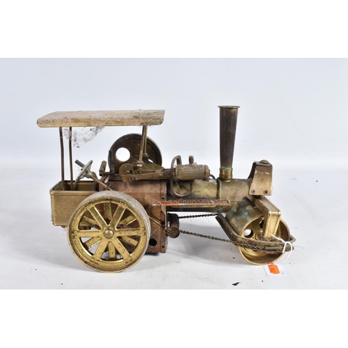 95 - A BRASS LIVE STEAM ROAD ROLLER MODEL, possibly a Wilesco kit (D36/D367), not tested, appears incompl... 