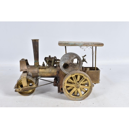 95 - A BRASS LIVE STEAM ROAD ROLLER MODEL, possibly a Wilesco kit (D36/D367), not tested, appears incompl... 