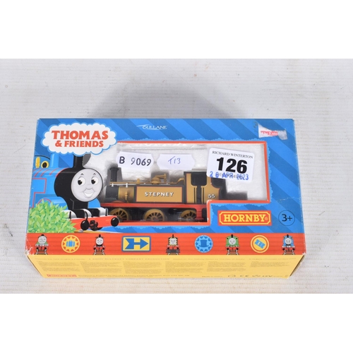 126 - THREE BOXED HORNBY RAILWAYS OO GAUGE THOMAS AND FRIENDS LOCOMOTIVES, 'Duck' No.8 green livery (R382)... 