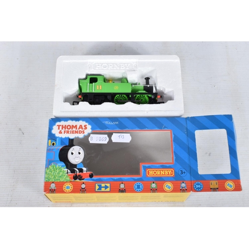 126 - THREE BOXED HORNBY RAILWAYS OO GAUGE THOMAS AND FRIENDS LOCOMOTIVES, 'Duck' No.8 green livery (R382)... 