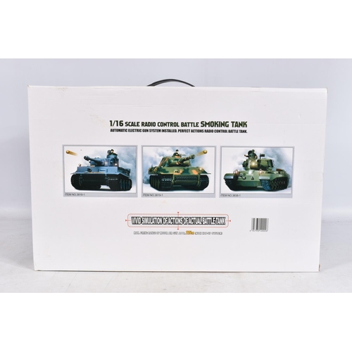 149 - A BOXED HENG LONG SQS 1/16 SCALE RADIO CONTROLELD SNOW LEOPARD BATTLE SMOKING TANK, the box features... 