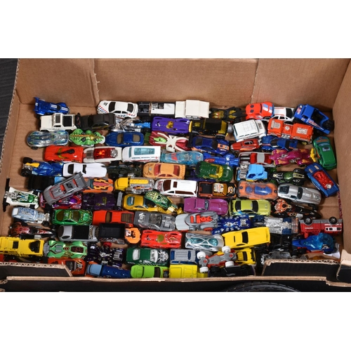 150 - TWO BOXES OF MOSTLY UNBOXED AND PLAYWORN HOT WHEELS, included within the lot are a selection of seal... 