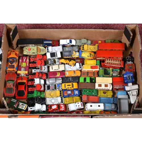 151 - A QUANTITY OF UNBOXED PLAYWORN DIECAST MATCHBOX VEHICLES,  presented in six boxes to include superfa... 