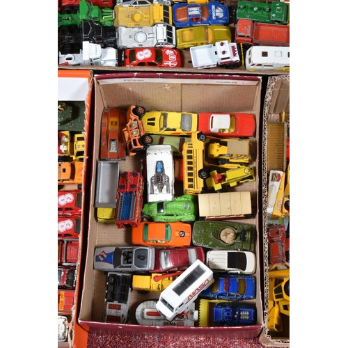 151 - A QUANTITY OF UNBOXED PLAYWORN DIECAST MATCHBOX VEHICLES,  presented in six boxes to include superfa... 