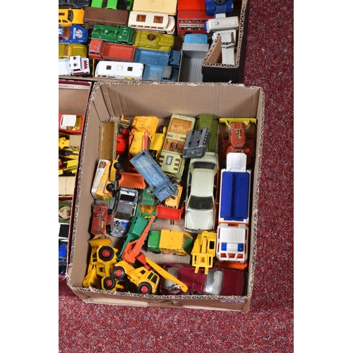 151 - A QUANTITY OF UNBOXED PLAYWORN DIECAST MATCHBOX VEHICLES,  presented in six boxes to include superfa... 