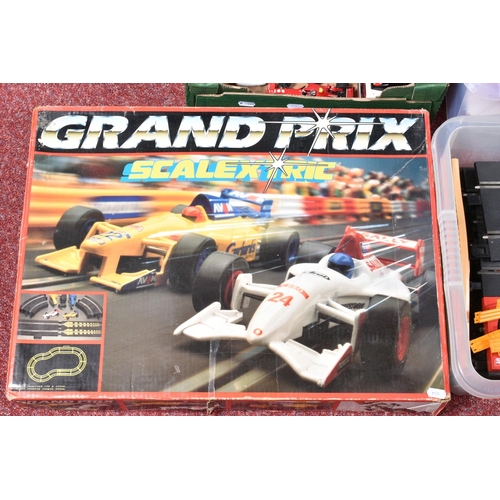 157 - A QUANTITY OF UNBOXED MODERN SCALEXTRIC RACING CARS AND TRUCKS, with a boxed Scalextric Grand Prix s... 