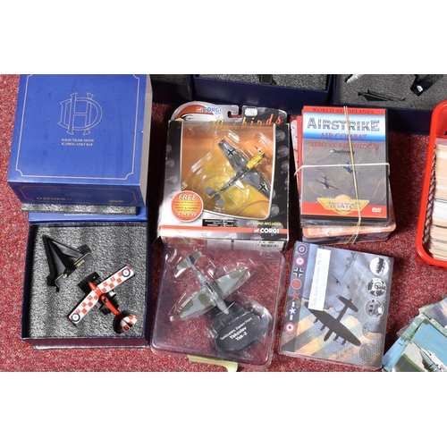 163 - TWO BOXES OF BOXED MODEL AIRCRAFTS, ALONG WITH AVIATION POSTCARDS AND DVDS ETC, to include boxed 1:7... 