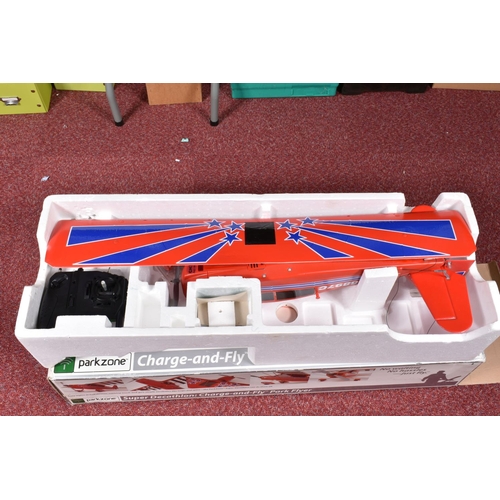 164 - A BOXED PARK ZONE SUPER DECATHLON CHARGE AND FLY PARK FLYER, red red primary colour with blue stripe... 