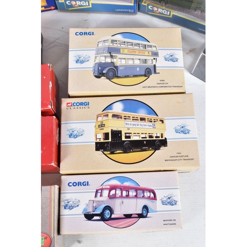 166 - A QUANTITY OF BOXED MODERN DIECAST BUS AND COACH MODELS, Corgi Toys, Corgi Classics, Corgi OOC and E... 