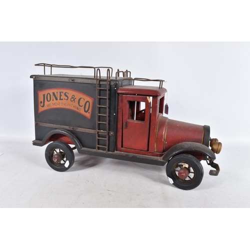 167 - A LARGE SCALE MODERN WOODEN AND METAL MODEL OF A 1930'S STYLE DELIVERY VAN, length approx.60cm, with... 