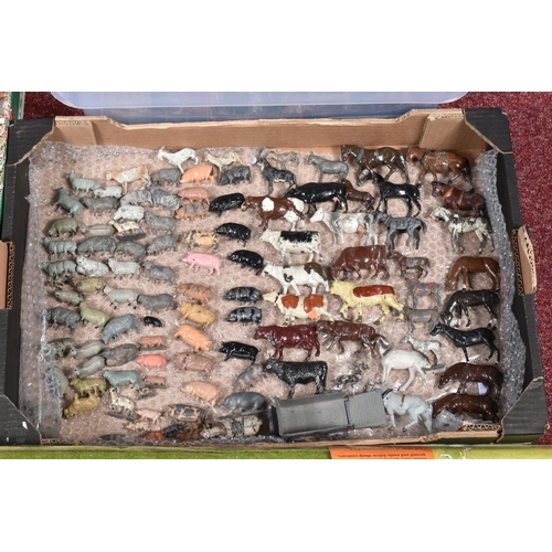 171 - A LARGE COLLECTION OF ASSORTED HOLLOWCAST FARM ANIMALS AND ACCESSORIES, majority are Britains and Jo... 