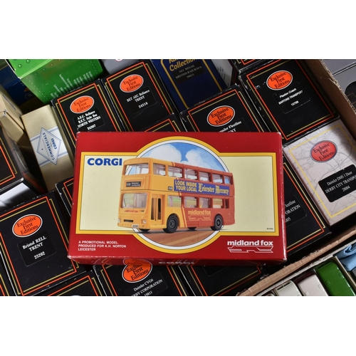 173 - A LARGE COLLECTION OF BOXED AND UNBOXED DIECAST BUS, COACH AND TRAM MODELS, to include Corgi OOC inc... 