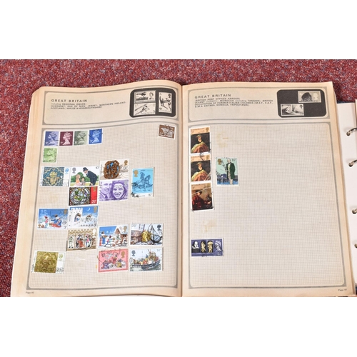 203 - SMALL BOX WITH WORLDWIDE COLLECTION OF STAMPS IN FIVE JUNIOR TYPE ALBUMS AND LOOSE