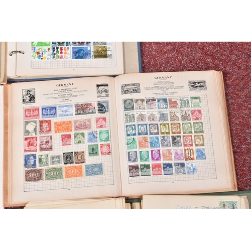 203 - SMALL BOX WITH WORLDWIDE COLLECTION OF STAMPS IN FIVE JUNIOR TYPE ALBUMS AND LOOSE