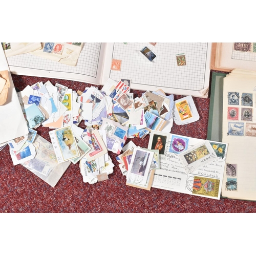 203 - SMALL BOX WITH WORLDWIDE COLLECTION OF STAMPS IN FIVE JUNIOR TYPE ALBUMS AND LOOSE