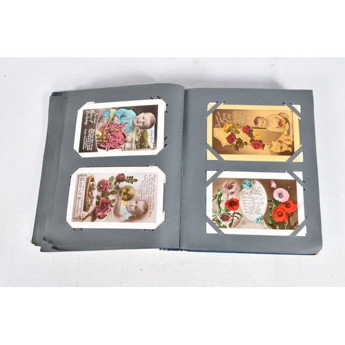 244 - POSTCARDS, four albums containing approximately 380* early 20th century postcards (Edwardian - 1950'... 