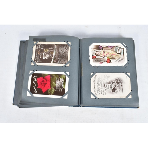 244 - POSTCARDS, four albums containing approximately 380* early 20th century postcards (Edwardian - 1950'... 