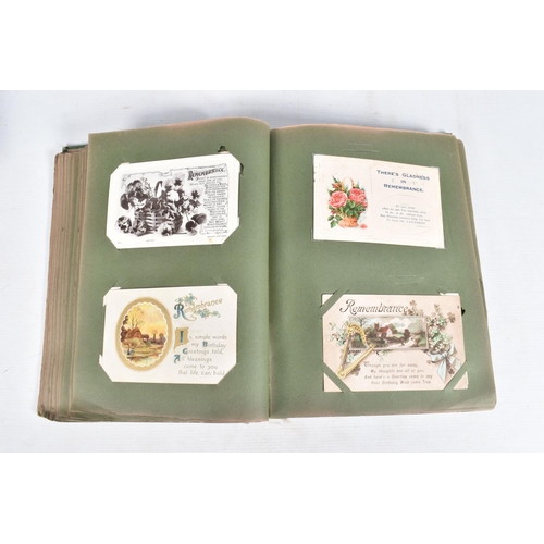 244 - POSTCARDS, four albums containing approximately 380* early 20th century postcards (Edwardian - 1950'... 