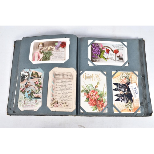 244 - POSTCARDS, four albums containing approximately 380* early 20th century postcards (Edwardian - 1950'... 