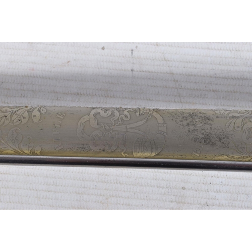 324 - A VICTORIAN RIFLE BRIGADE OFFICERS SWORD, the blade is nicely decorated with sculls and flowers plus... 