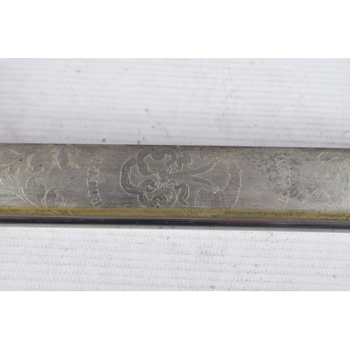 324 - A VICTORIAN RIFLE BRIGADE OFFICERS SWORD, the blade is nicely decorated with sculls and flowers plus... 