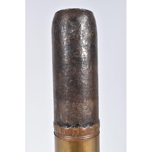 327 - TWO 18 POUNDER SHELL CASES, the first has a series of numbers and letters on the base to include L25... 