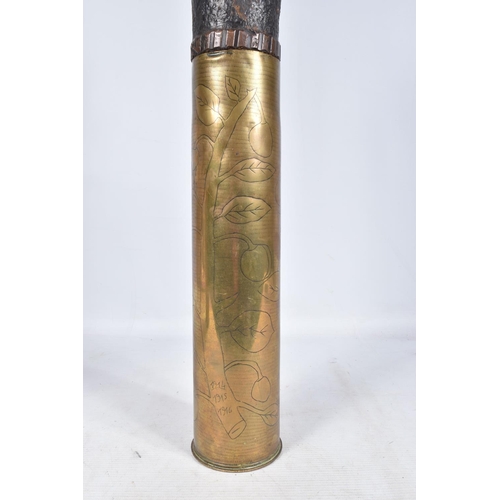 327 - TWO 18 POUNDER SHELL CASES, the first has a series of numbers and letters on the base to include L25... 