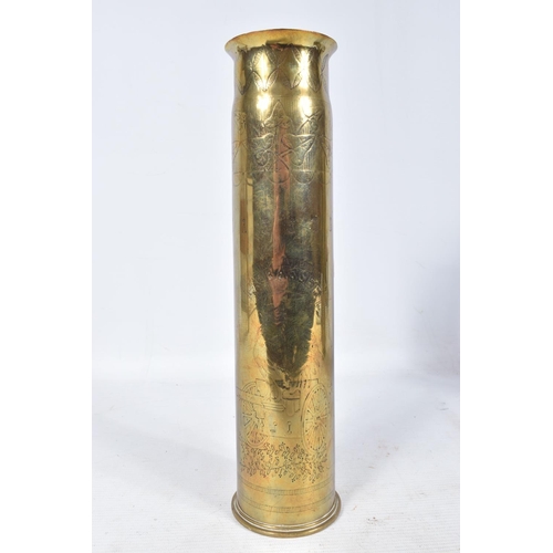 328 - FIVE PIECES OF TRENCH ART, to include three 2 pounder shells and two vases, the shells are dated 193... 