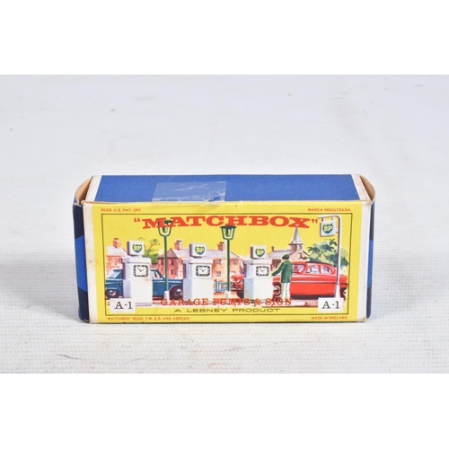 105 - A BOXED MATCHBOX SERVICE STATION, No.MG-1, later BP version with roof sign labels and detailed pictu... 