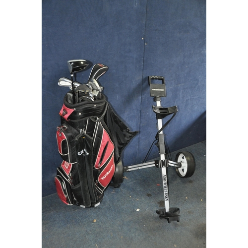 1067 - GOLFING EQUIPMENT to include a Wilson golf bag containing Wilson and Dunlop clubs, along with a Nort... 