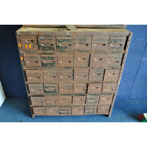 1079 - VINTAGE METAL DRAW UNIT/ STORAGE CABINET comprising 36 metal draws, along with an open front metal s... 