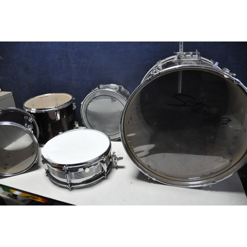 1117 - THREE STAG DRUMS comprising a Stagg 22in x 16in, Stagg 12in x 8in, Stagg 13in x 10in along with two ... 